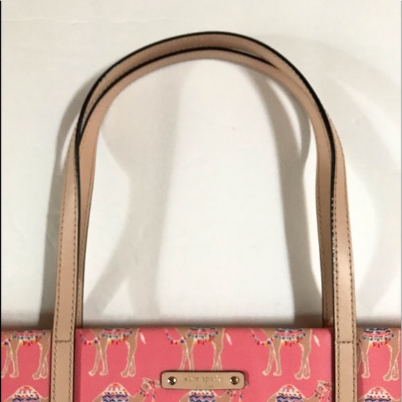 Kate Spade Spice Things Up Pink Camel Tote Bon Shopper Bag Purse Coated Canvas - Picture 5 of 8